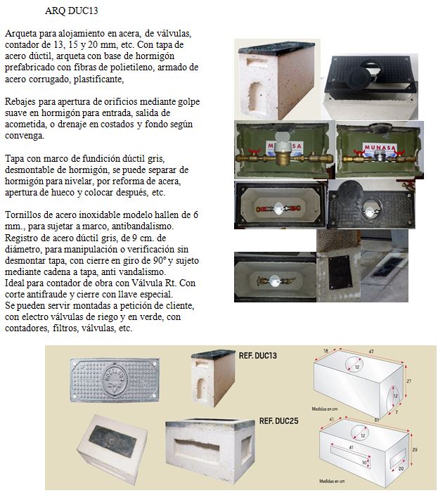 Arqueta hormigón contador acera tapa ductil 